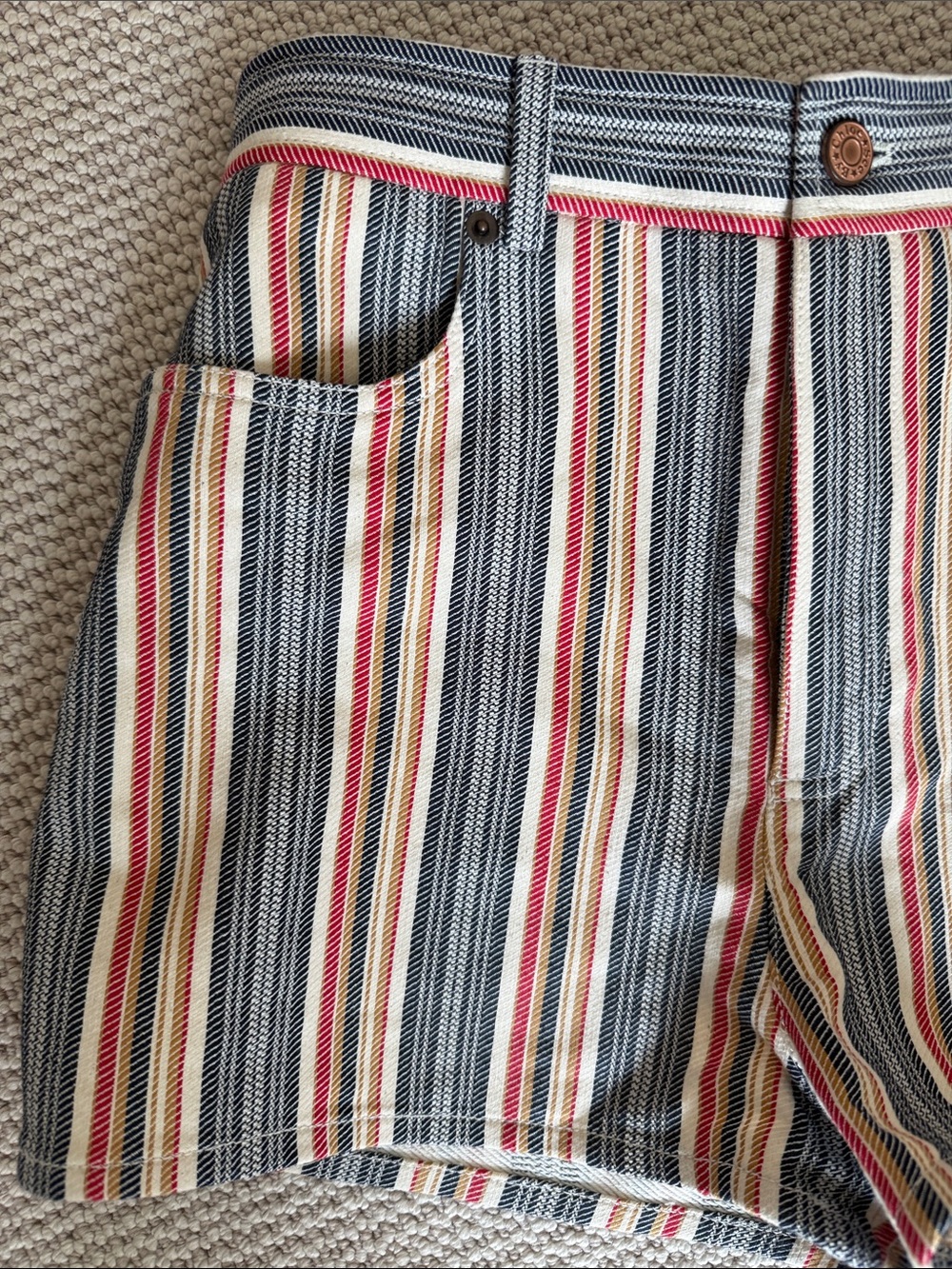 See By Chloe Navy, Red & Cream Striped Cotton Shorts - Picture 2 of 4